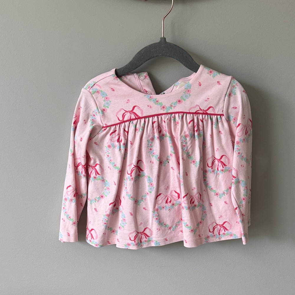 TBBC 2T Pink Long Sleeve Baby Top with Bow & Wreath Print
